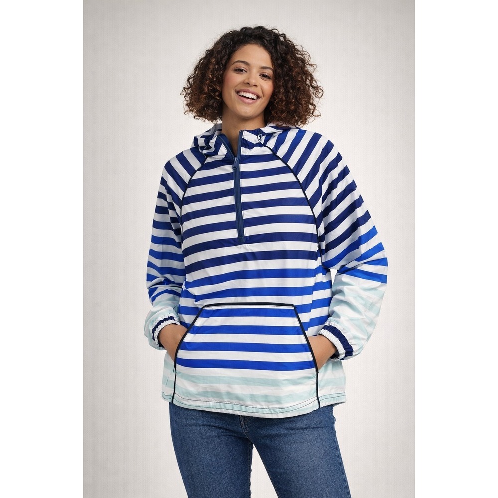 Hunter Striped‎ Half Zip Hooded Rain Jacket Pullover Women's size XS